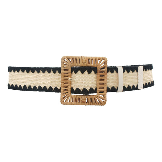 Rectangle Rattan Buckle Crochet Trim Straw Belt - Premium  from ZLA - Just $17! Shop now at ZLA