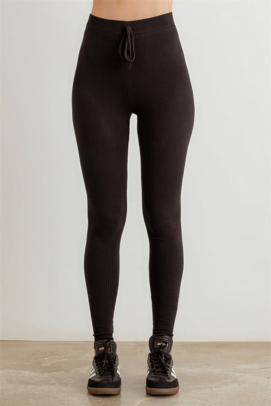 Ribbed High Waist Drawstring Leggings - Premium  from ZLA - Just $16! Shop now at ZLA