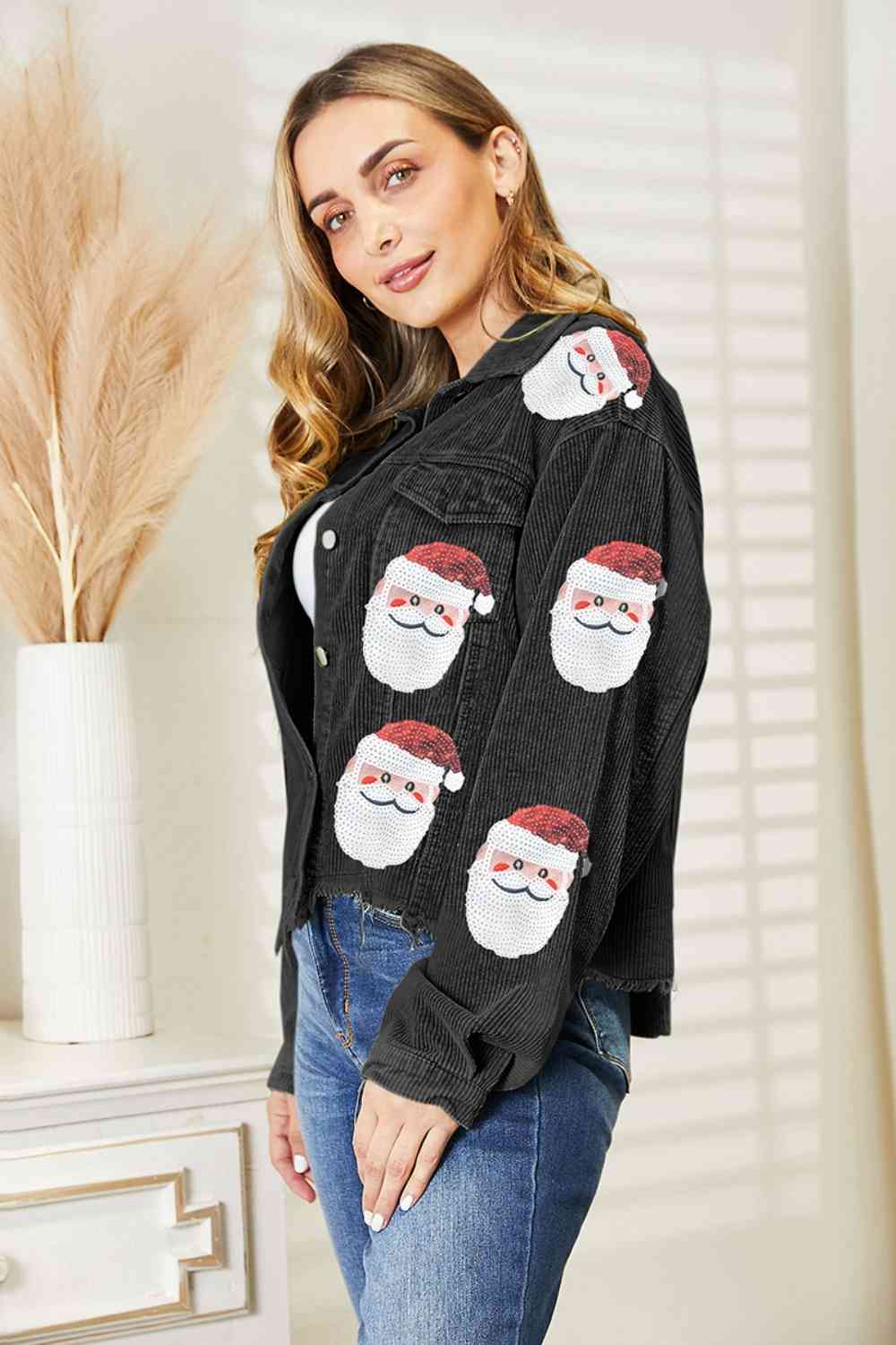 Santa Sequin Raw Hem Jacket - Premium  from Trendsi - Just $59! Shop now at ZLA