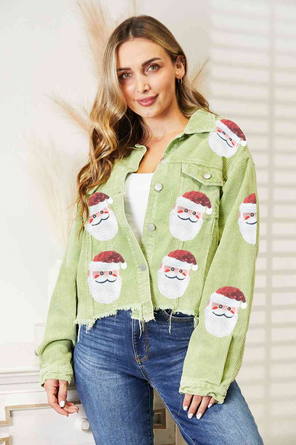 Santa Sequin Raw Hem Jacket - Premium  from Trendsi - Just $59! Shop now at ZLA