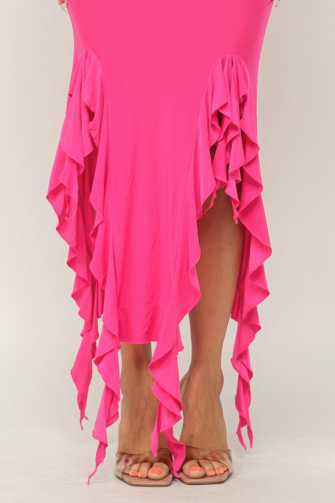 Solid Bottom Ruffle Trim Hem Slit Tube Maxi Dress - Premium  from ZLA - Just $27.50! Shop now at ZLA