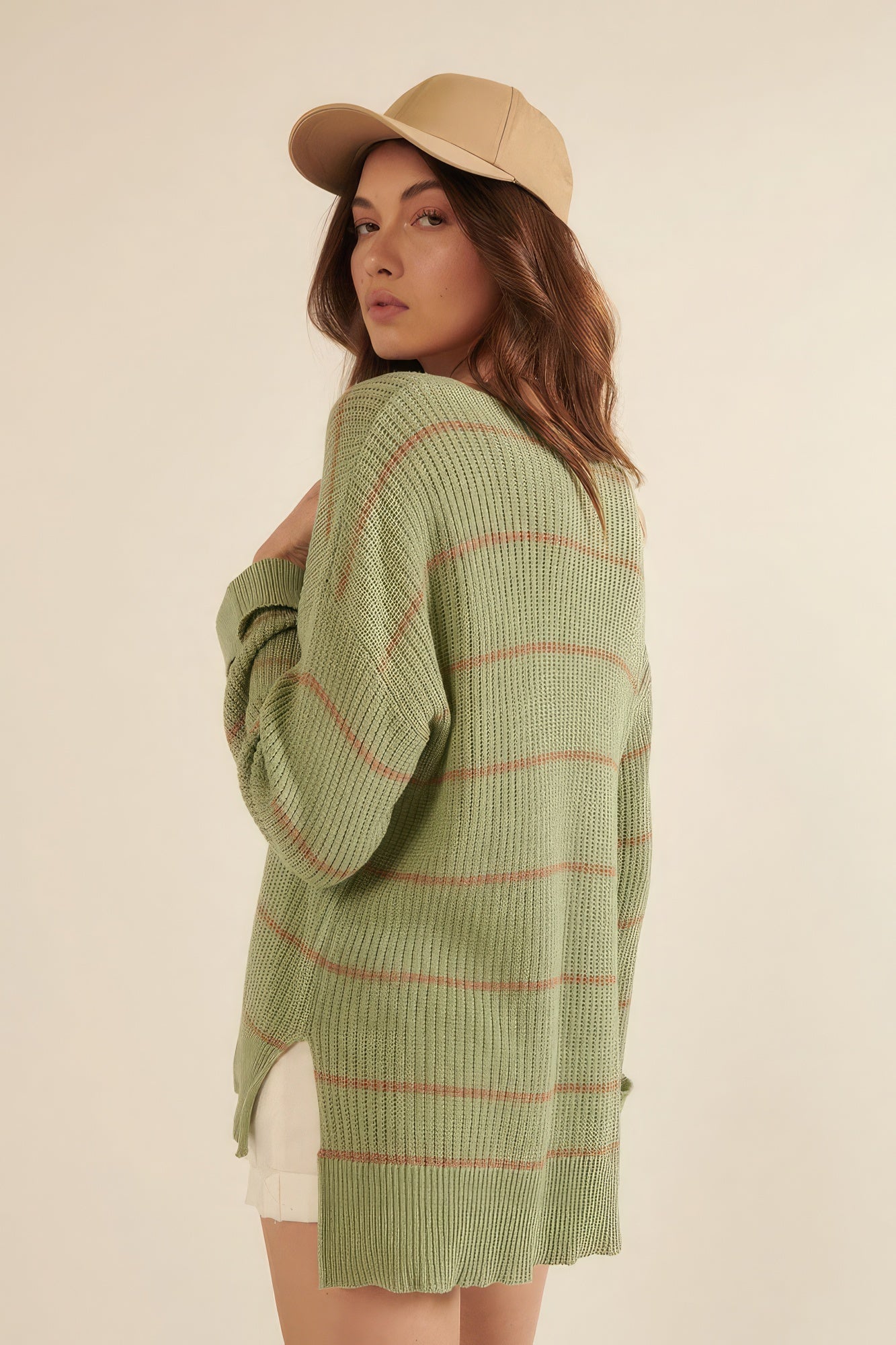 Striped Rib-knit Oversized Pocket Sweater - Premium  from ZLA - Just $28! Shop now at ZLA