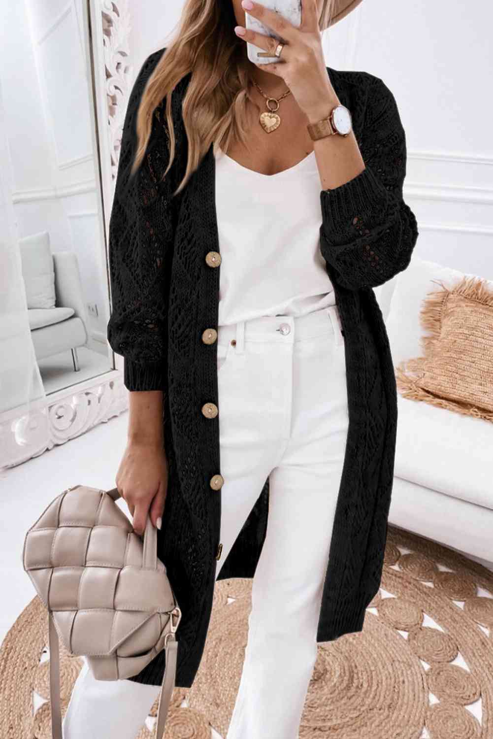 V-Neck Long Sleeve Cardigan - Premium  from Trendsi - Just $45! Shop now at ZLA