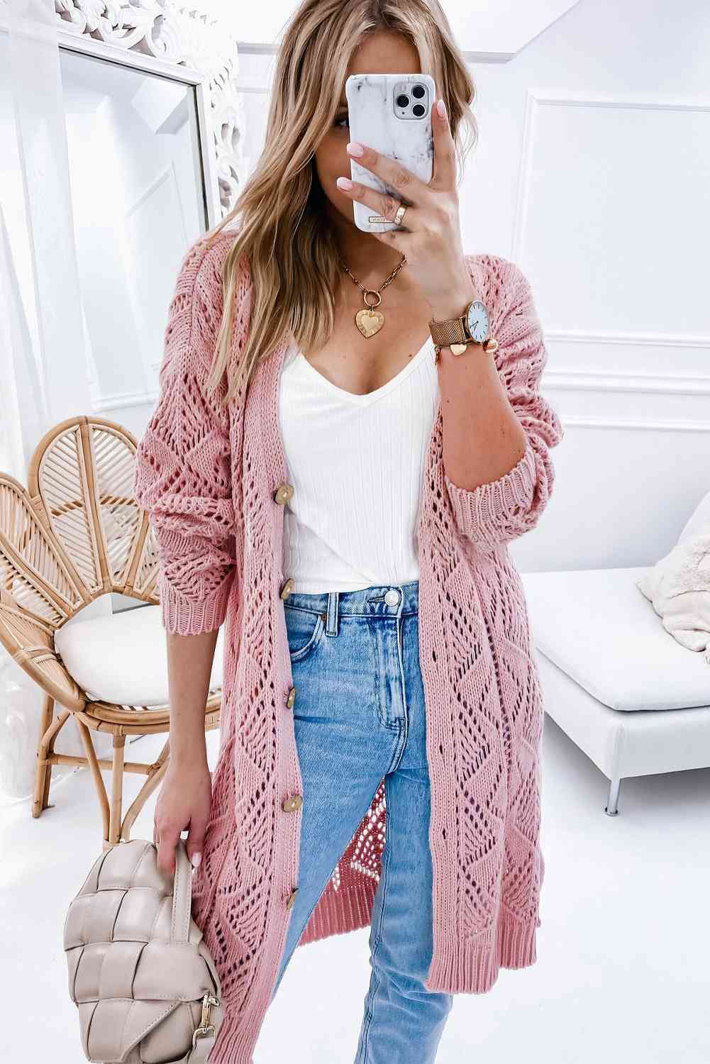 V-Neck Long Sleeve Cardigan - Premium  from Trendsi - Just $45! Shop now at ZLA