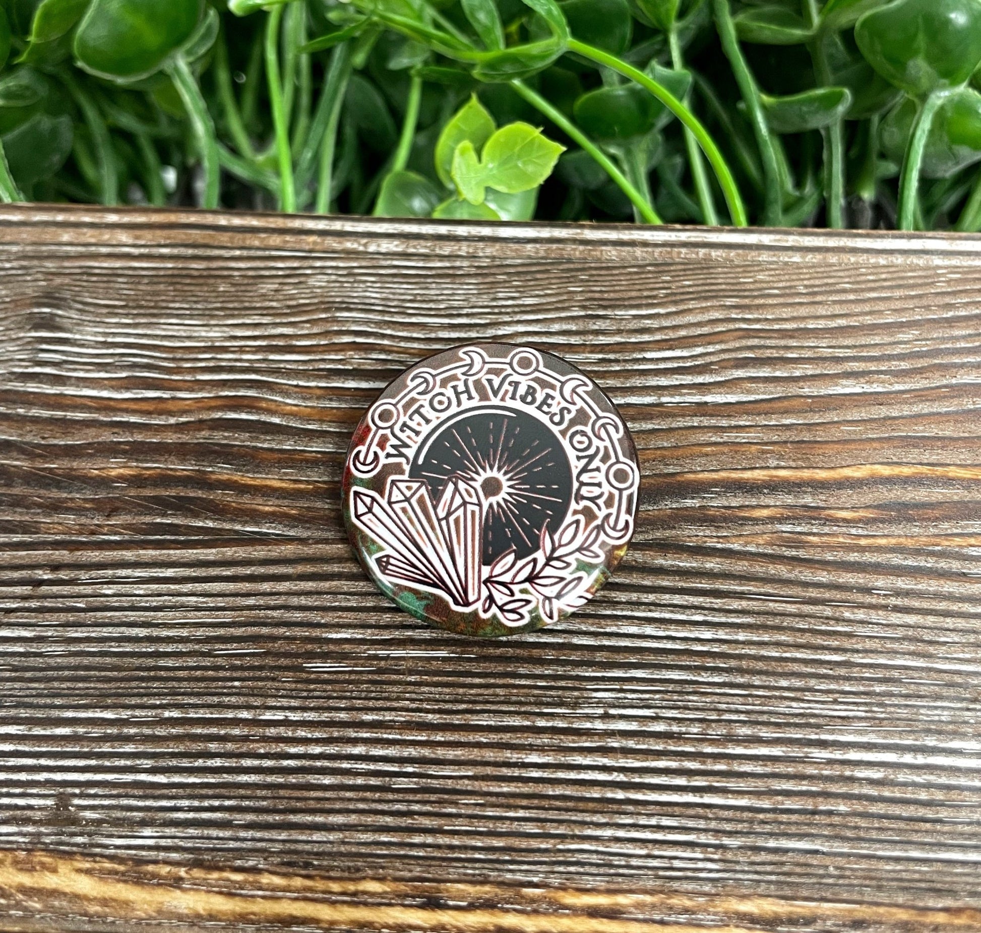 Witch Vibes Only, Graphic Art Button / Pin 1.25” , Black and Brown - Premium Necklaces from Viridian Thalassa - Just $11.07! Shop now at ZLA