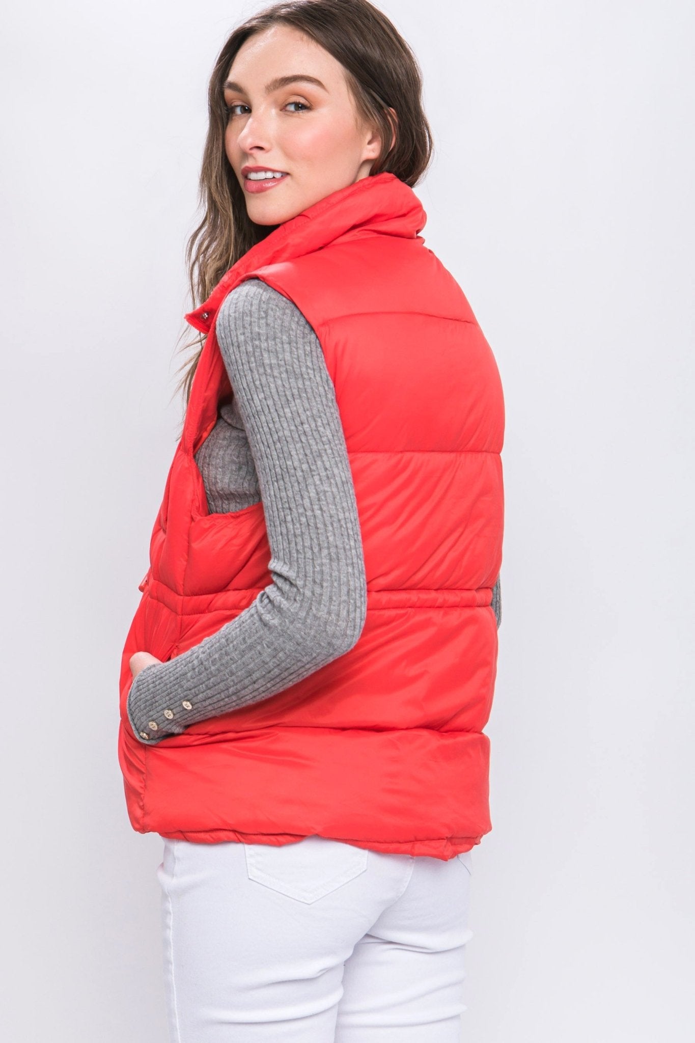 Zip Up Button Puffer Vest With Waist Toggles - Premium  from ZLA - Just $33! Shop now at ZLA