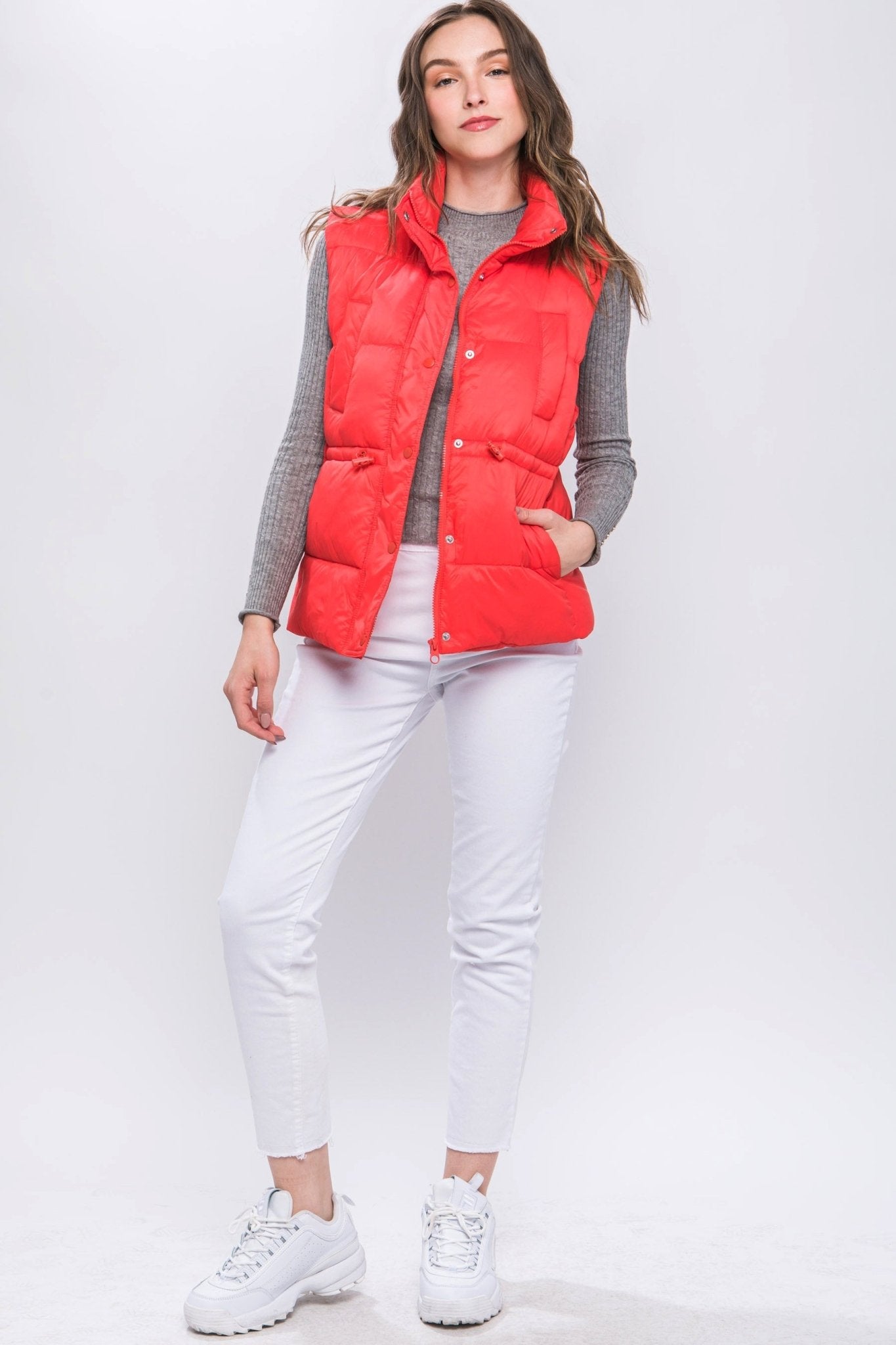 Zip Up Button Puffer Vest With Waist Toggles - Premium  from ZLA - Just $33! Shop now at ZLA