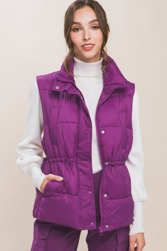 Zip Up Button Puffer Vest With Waist Toggles - Premium  from ZLA - Just $33! Shop now at ZLA