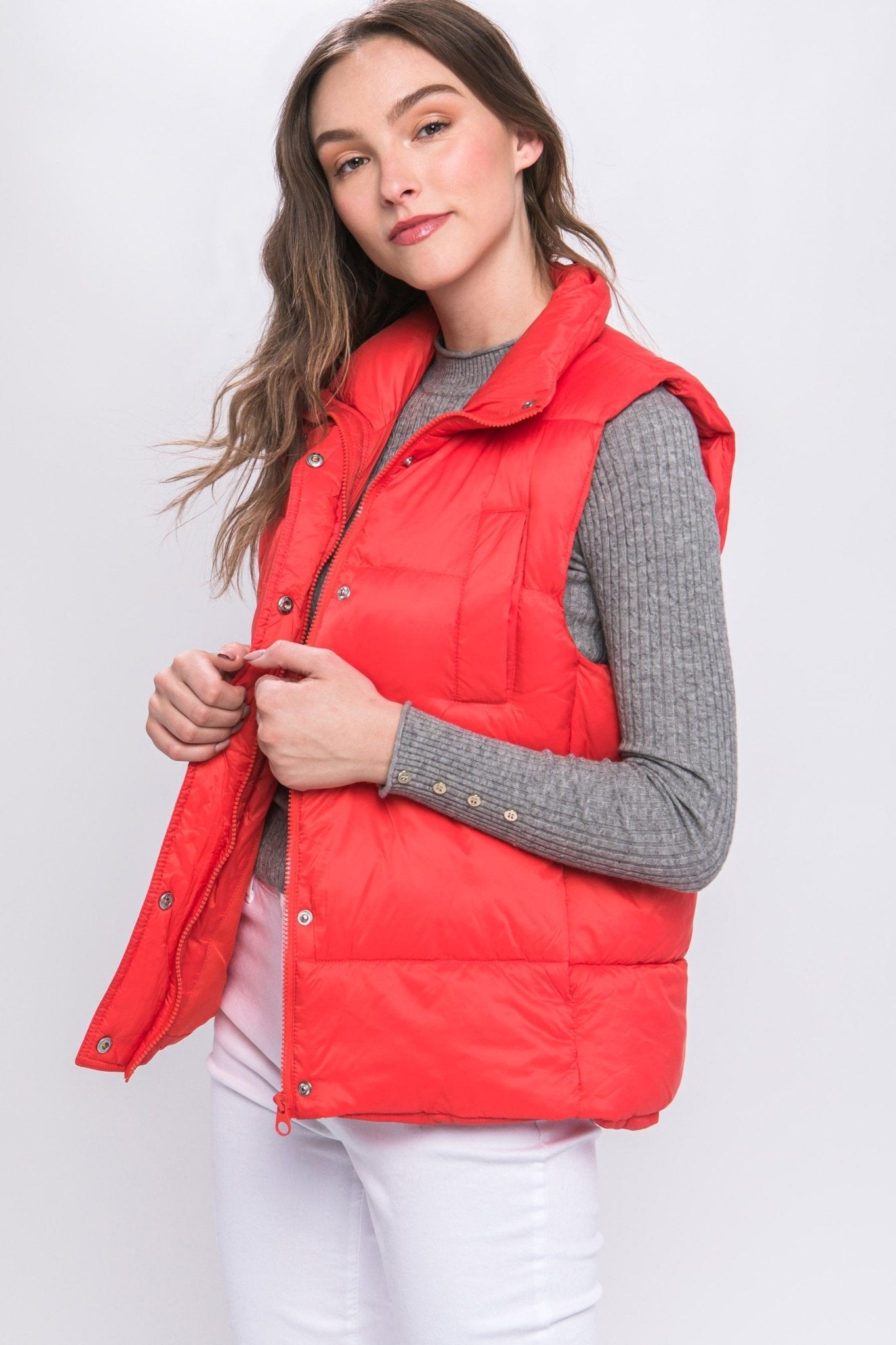 Zip Up Button Puffer Vest With Waist Toggles - Premium  from ZLA - Just $33! Shop now at ZLA