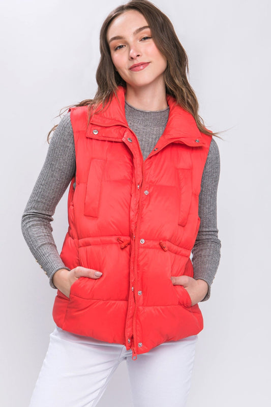 Zip Up Button Puffer Vest With Waist Toggles - Premium  from ZLA - Just $33! Shop now at ZLA