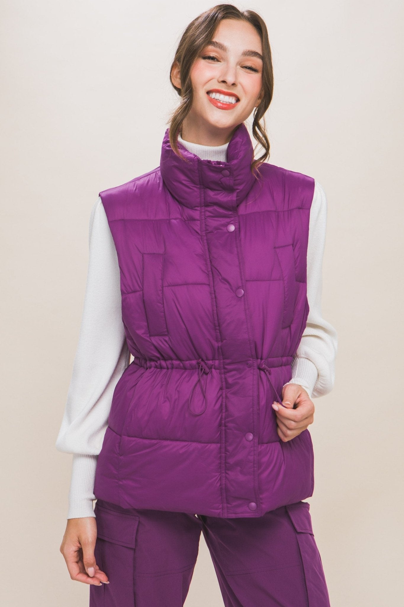 Zip Up Button Puffer Vest With Waist Toggles - Premium  from ZLA - Just $33! Shop now at ZLA